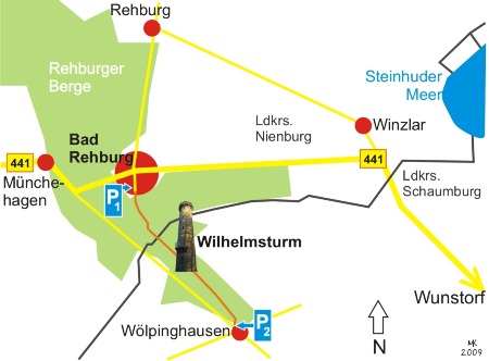 Lage und Erreichbarkeit des Wilhelmsturm